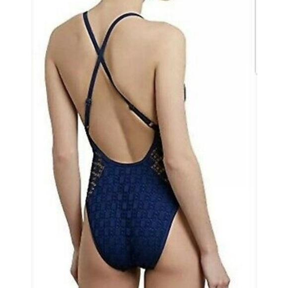 NWT Kenneth Cole Large Black Crochet 1PC Swimsuit 127079
