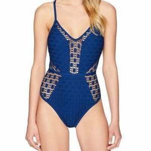 NWT Kenneth Cole Large Black Crochet 1PC Swimsuit 127079