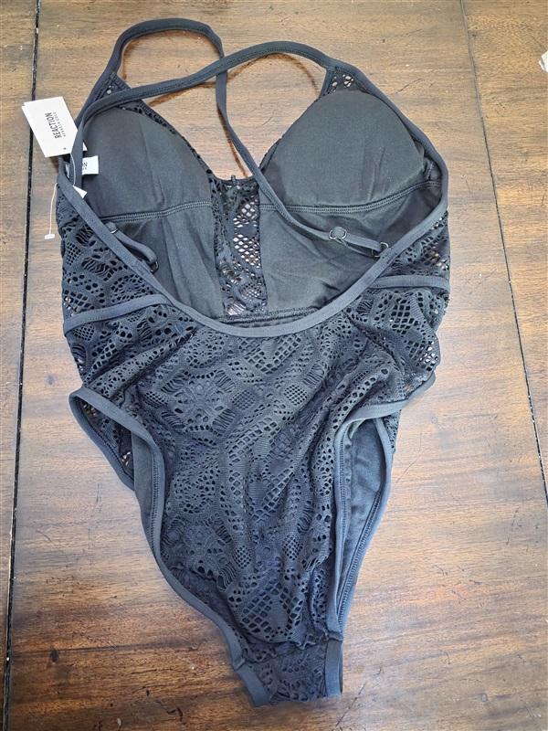 NWT Kenneth Cole Large Black Crochet 1PC Swimsuit 127079