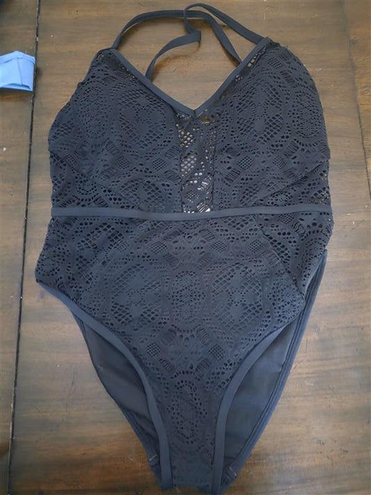 NWT Kenneth Cole Large Black Crochet 1PC Swimsuit 127079