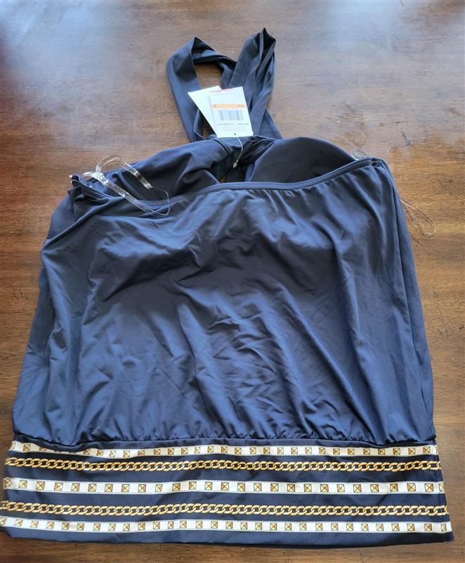 NWT MICHAEL KORS M Twist Neck Tankini Top Chain Border Blue 127081
