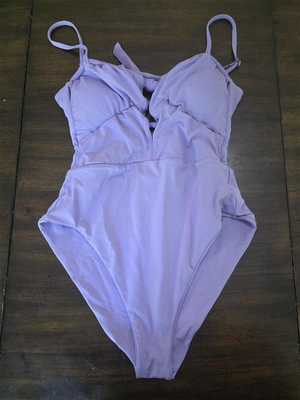 NWOT BECCA Color Code Shirred Cut Out 1PC Swimsuit Purple 127084