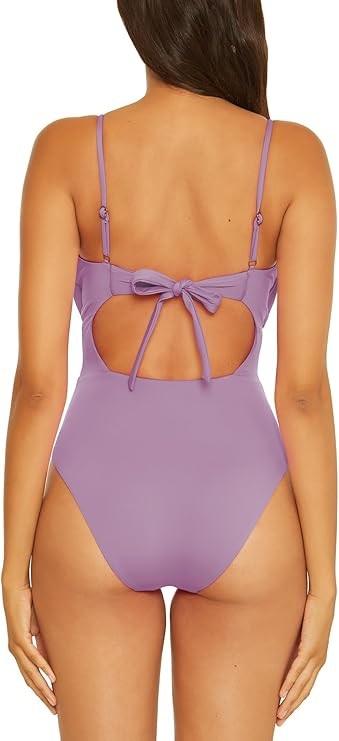 NWOT BECCA Color Code Shirred Cut Out 1PC Swimsuit Purple 127084