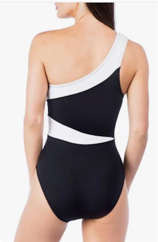 NWT Kenneth Cole S One shoulder Black White 1 PC Swimsuit 127089
