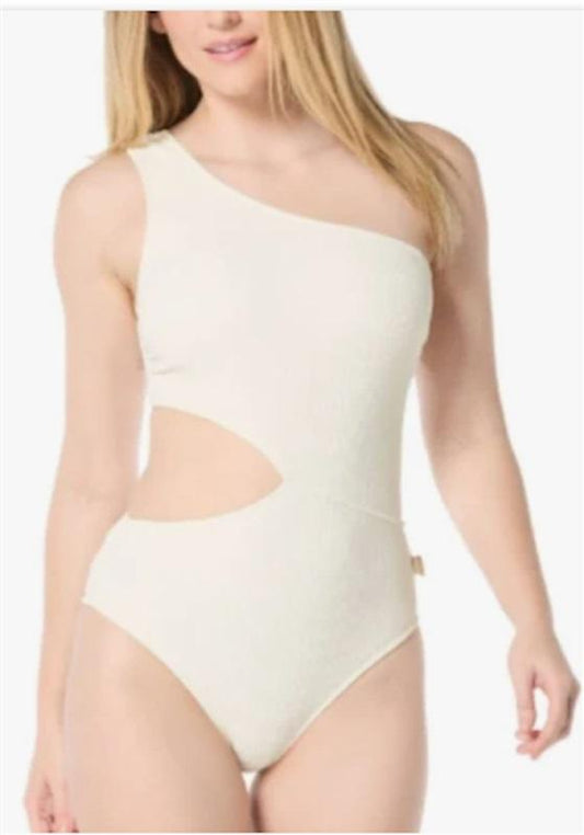NWOT MICHAEL KORS 6 Ivory Greek Goddess Cut Out 1 Shoulder 1PC Swimsuit 127090