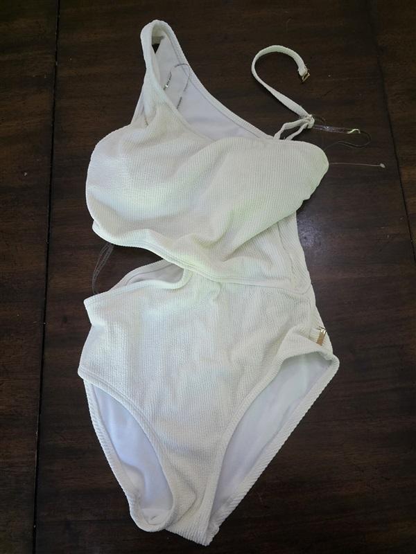 NWOT MICHAEL KORS 6 Ivory Greek Goddess Cut Out 1 Shoulder 1PC Swimsuit 127090