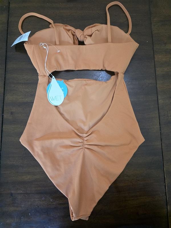 NWT Wet LA SM Deep Plunge Bow 1PC Swimsuit Terracotta Orange 127092