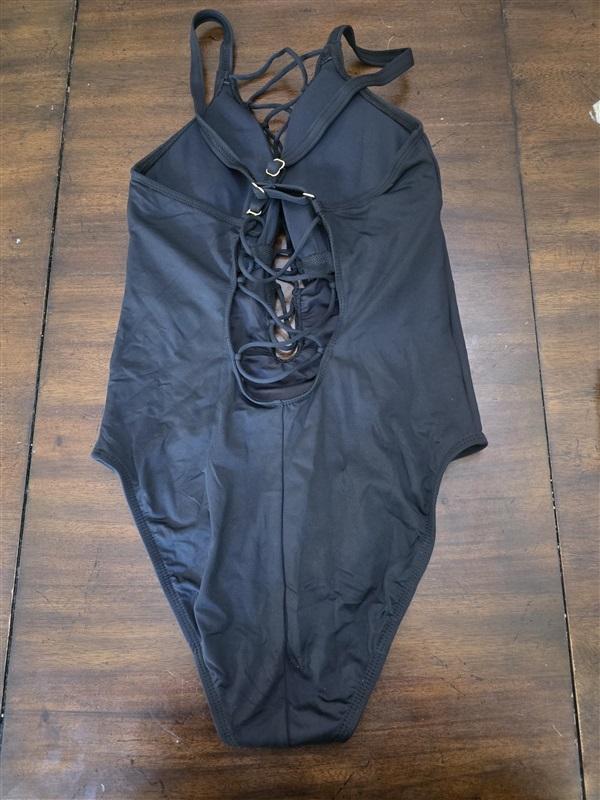 NWT La Blanca 10DD Island Goddess Lace-up Hi-Neck 1 PC Black Swimsuit 127102