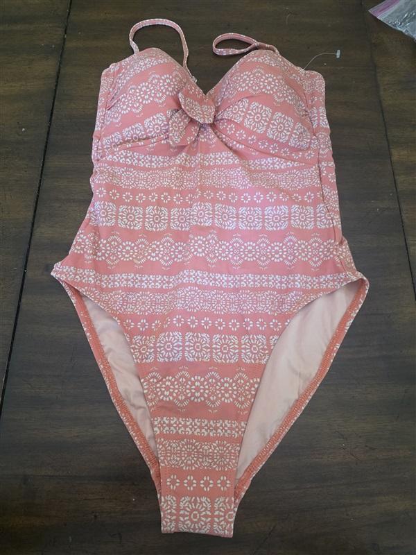 NWOT Robin Piccone 10 Isla Plunge Neck Tie-Front 1PC Swimsuit Orange 127104