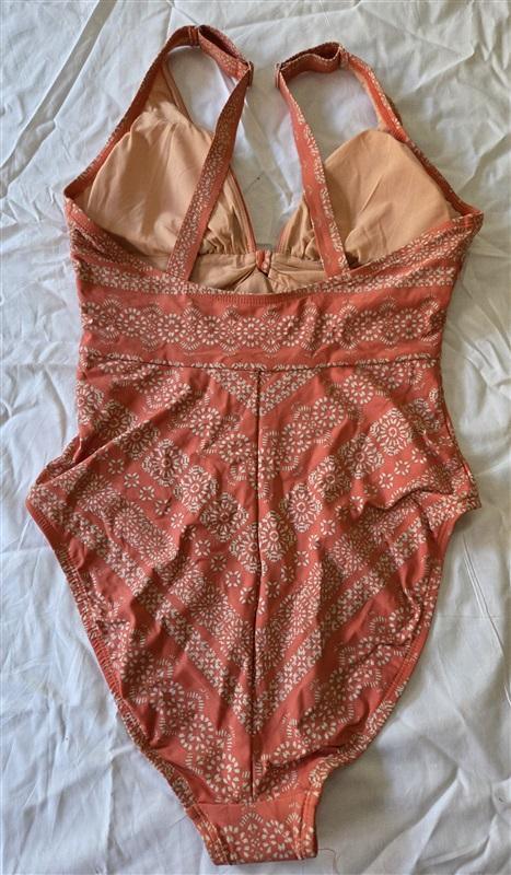 NWOT Robin Piccone 10 Isla Plunge Neck Tie-Front 1PC Swimsuit Orange 127104