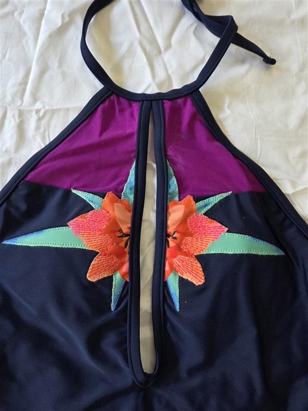 NWT Wet LA XS Deep Plunge Delilah Flower Blue 1PC Swimsuit 127108