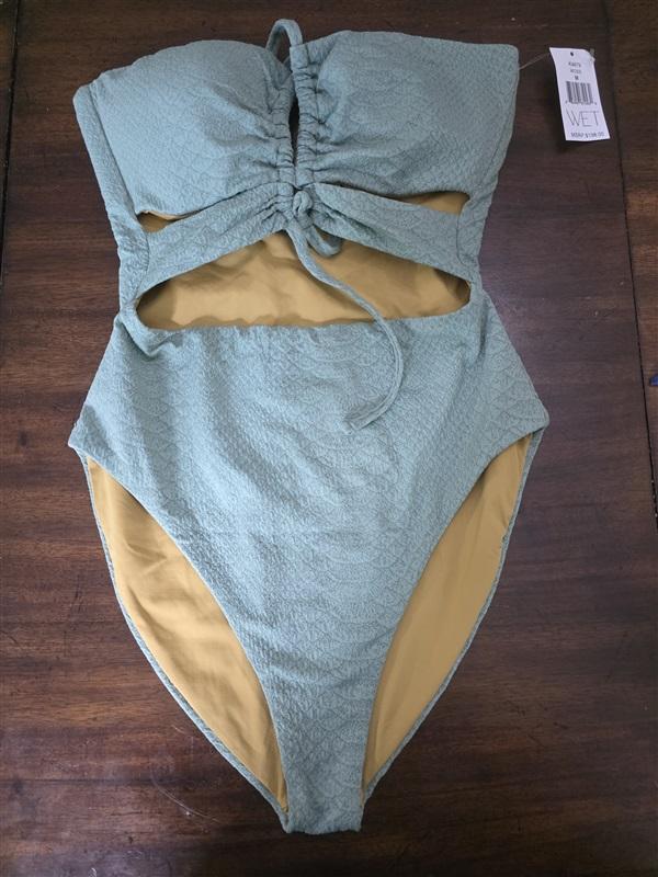 NWT Wet LA M Deep Plunge Cut Out Bow 1PC Swimsuit Moss Green 127113