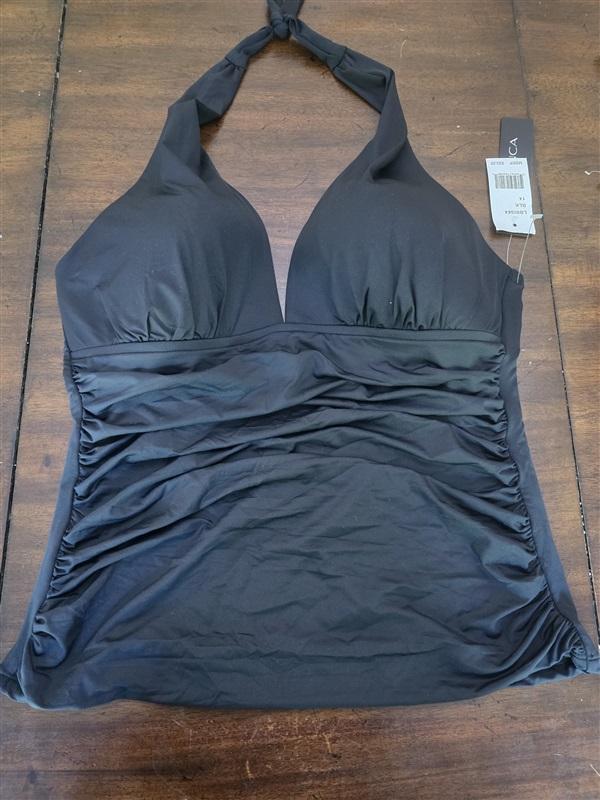 NWT La Blanca 14 Island Goddess Halter Tankini Top Swimsuit Black 127118