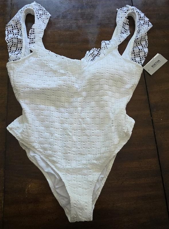 NWT Kenneth Cole XL Ruffle Neck Crochet 1PC Swimsuit 127127