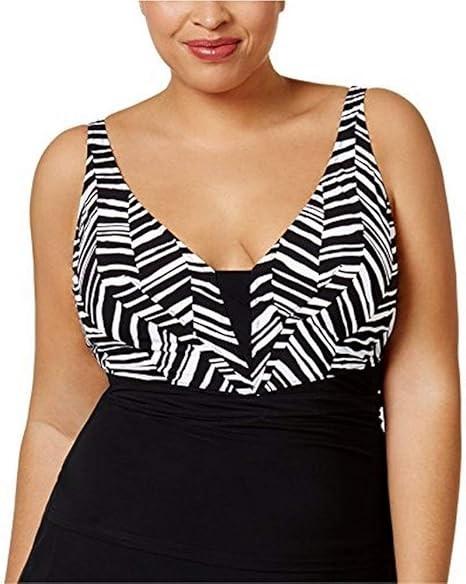 NWT Profile By Gottex 20W Black White Marble Tankini Swimsuit 127131