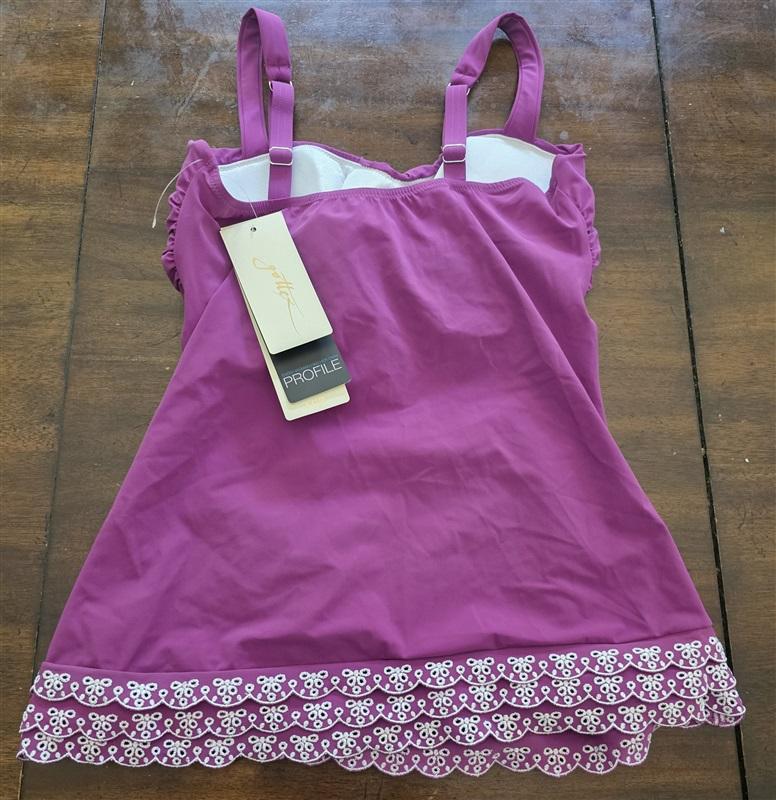 NWT Gottex 34E Plum Embroidery Underwire Cup Tankini Swimsuit 127132