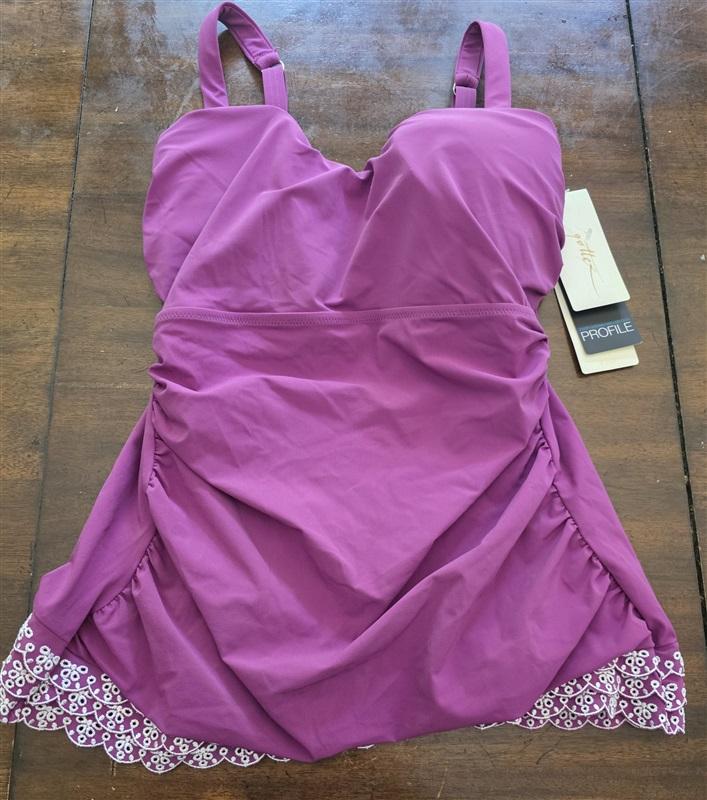 NWT Gottex 34E Plum Embroidery Underwire Cup Tankini Swimsuit 127132