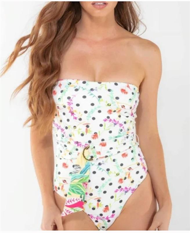 NWT Wet LA XS Alexis Reversible Yellow Floral Belted 1 PC Swimsuit 127154