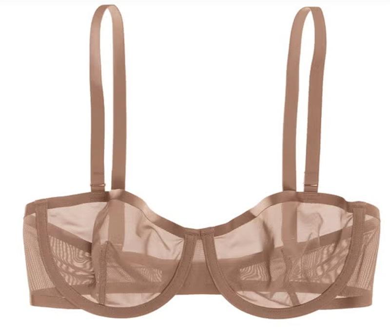 NWOT CUUP 32E The Balconette Mesh Beige Sheer Underwire Bra 127160
