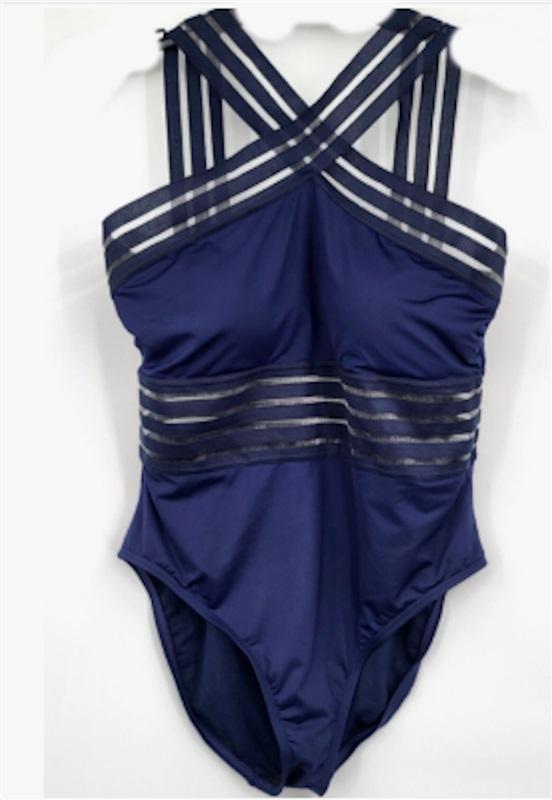 NWOT Kenneth Cole S Stompin' In My Stilettos High Neck Blue Swimsuit 127164