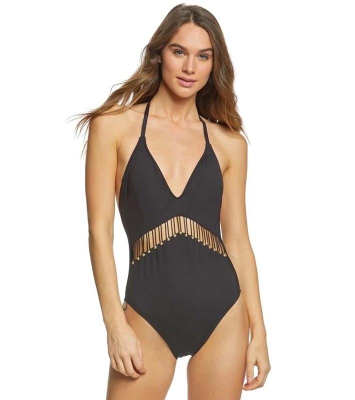 NWT Kenneth Cole S REACTION Button Up Halter One Piece Swimsuit Black 127165