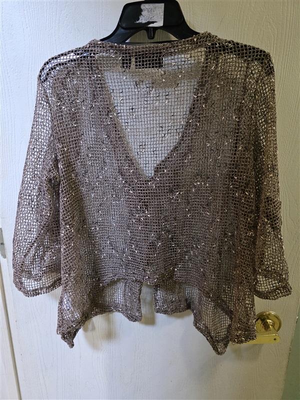 NWOT Nina Leonard L Open Knit Bolero Sweater Jacket Big Buttons 127236