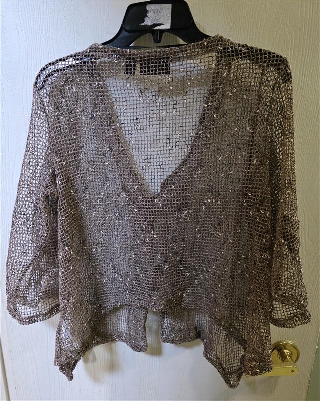 NWOT Nina Leonard L Open Knit Bolero Sweater Jacket Big Buttons 127236