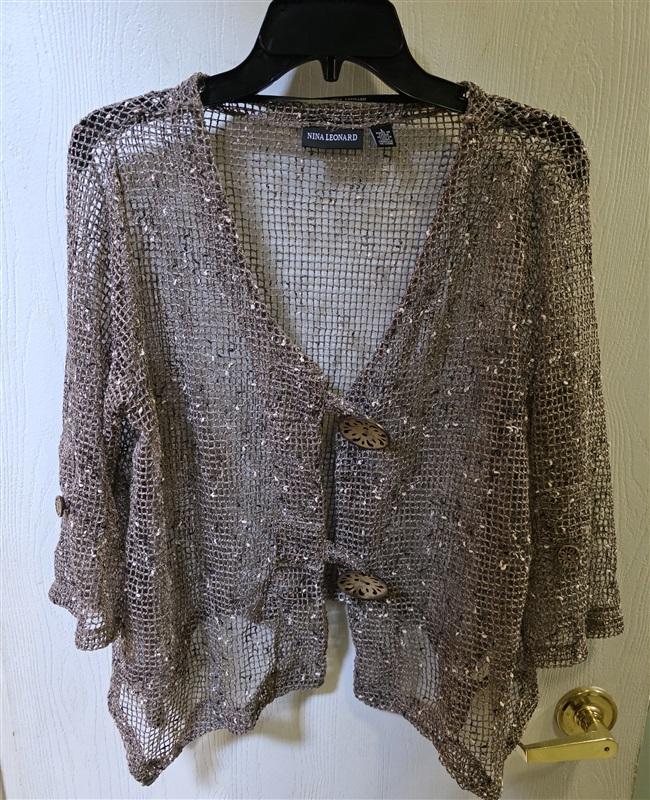 NWOT Nina Leonard L Open Knit Bolero Sweater Jacket Big Buttons 127236