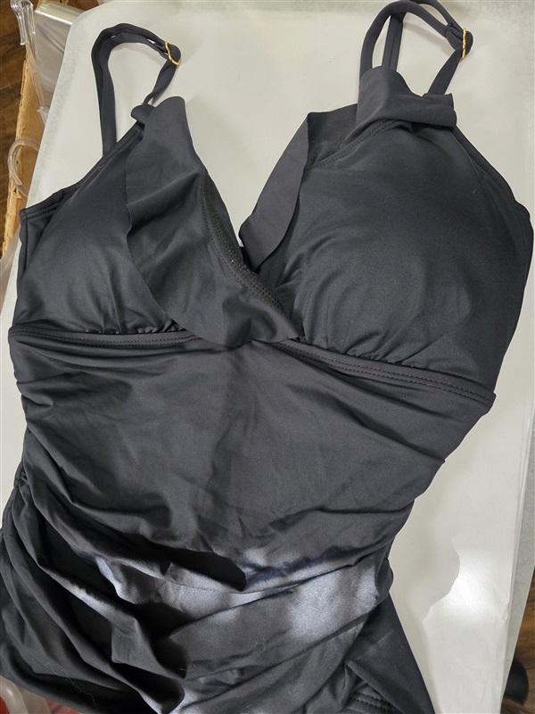 NWOT Ralph Lauren 16 Black Lingere Ruffle Slimming 1PC Swimsuit 127433