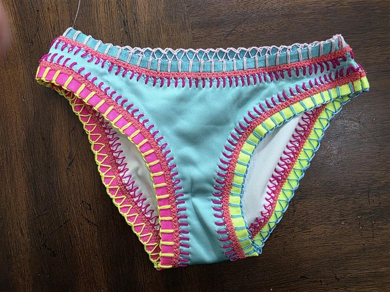 NWOT Pilyq Girls 6 Teal Green Crochet Trim S Scoop Bikini Swim Bottom 127504