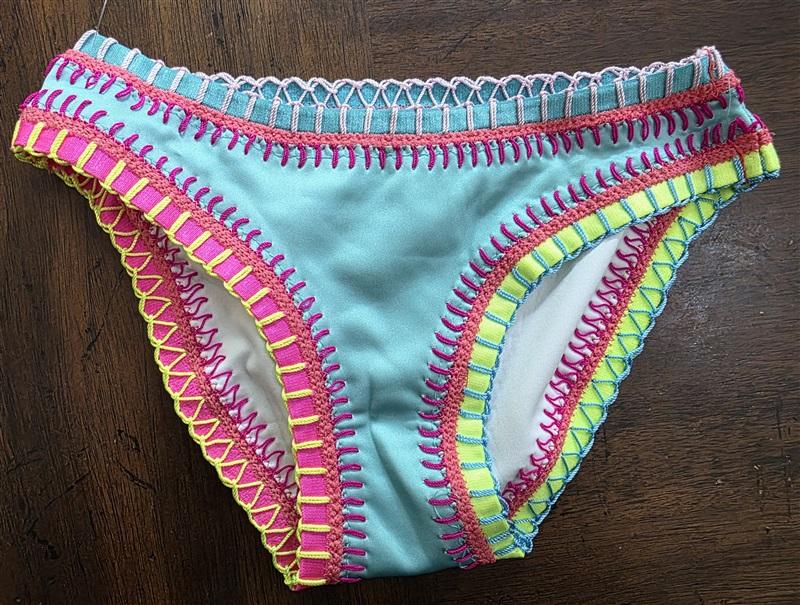 NWOT Pilyq Girls 6 Teal Green Crochet Trim S Scoop Bikini Swim Bottom 127504