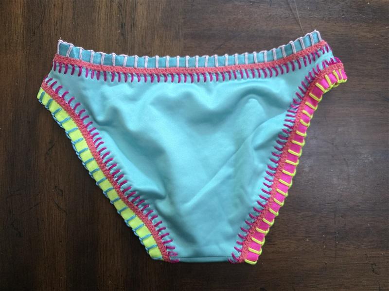 NWOT Pilyq Girls 6 Teal Green Crochet Trim S Scoop Bikini Swim Bottom 127504