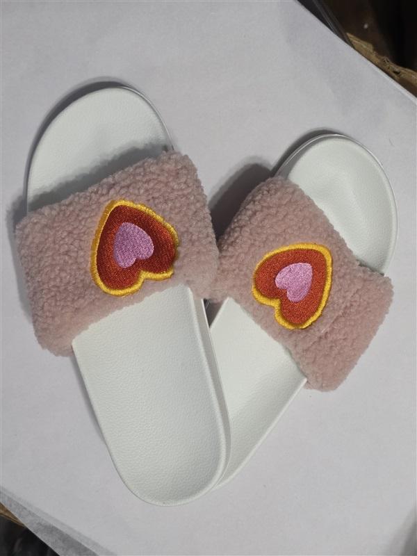 NWOT Miss Sparkling 8-9 Love Slide Sherpa Fuzzy Slippers Sandals Heart 127531