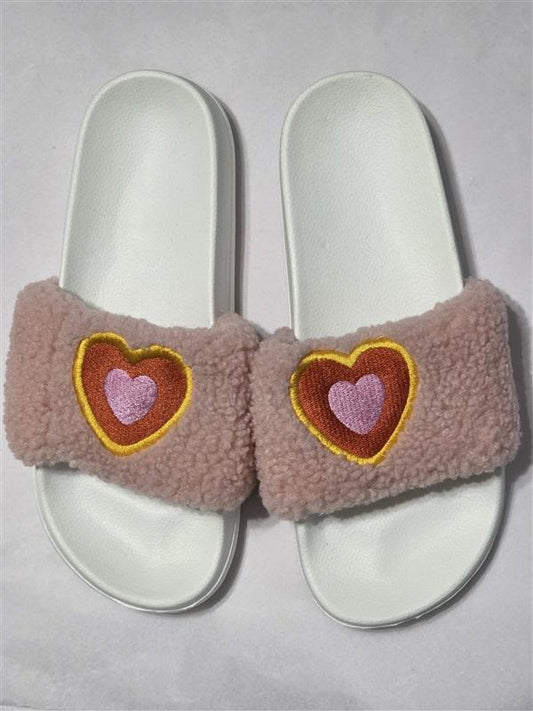 NWOT Miss Sparkling 8-9 Love Slide Sherpa Fuzzy Slippers Sandals Heart 127531