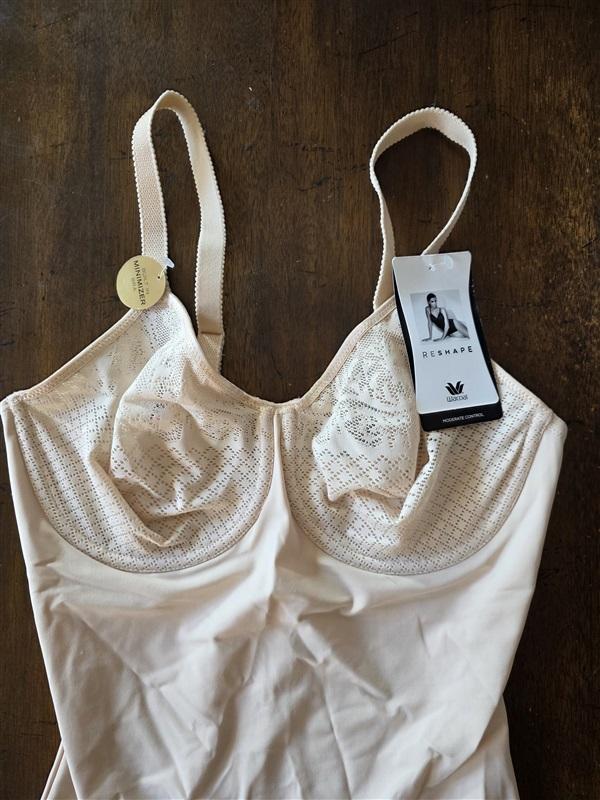 NWT Wacoal 34C Visual Effects Moderate Minimizing Bodysuit 801210 Beige 127544