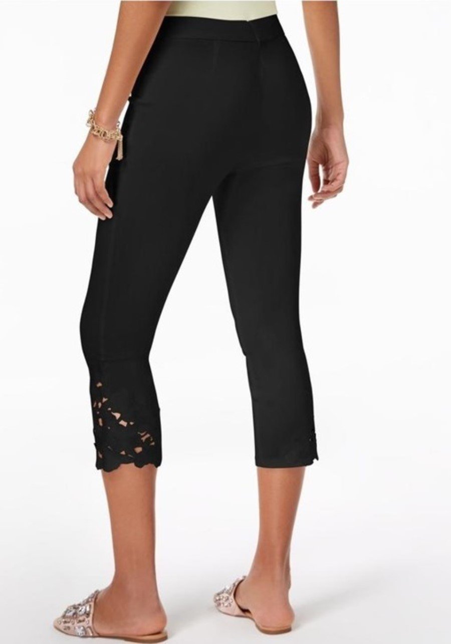 NWOT International Concepts INC Black Lace-hem Capri Pants 127551