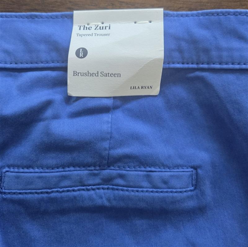 NWT Lila Ryan 12P The Zuri Tapered Trouser Brushed Sateen Bright Blue 127560