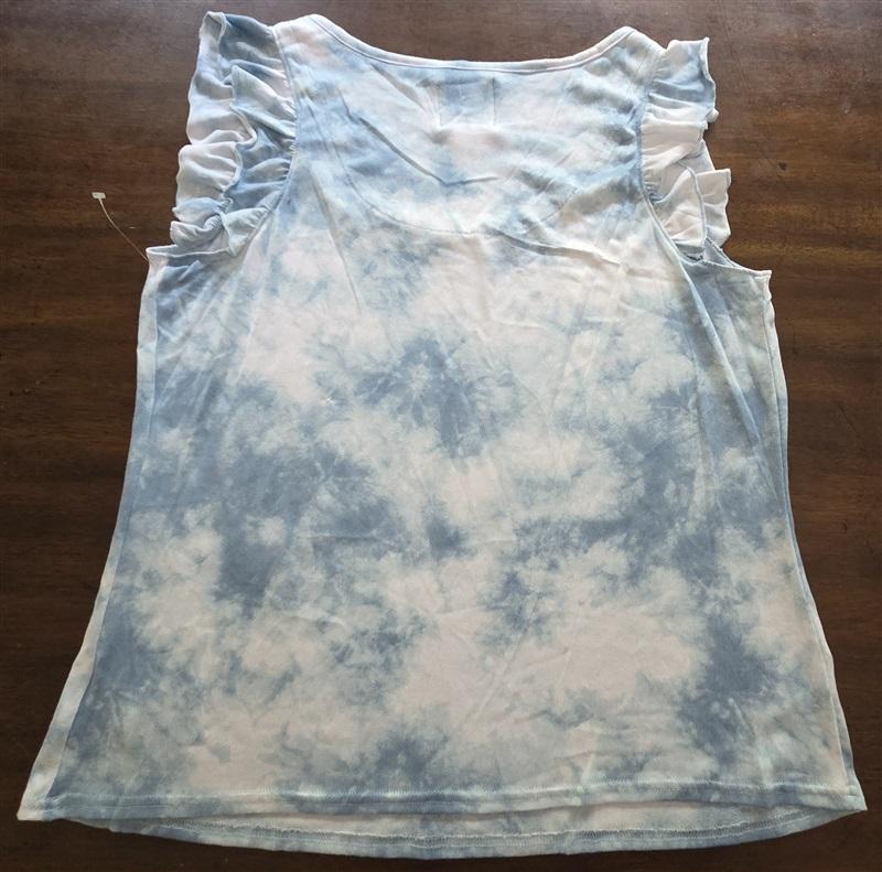 NWOT PJ Couture 1X Blue White Tie Dye Pajama Top Ruffle Sleeves 127570