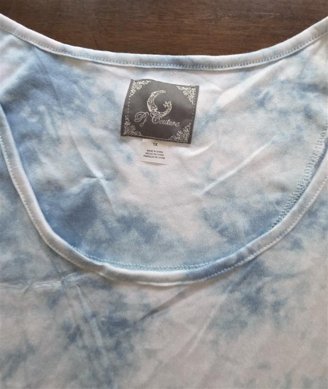 NWOT PJ Couture 1X Blue White Tie Dye Pajama Top Ruffle Sleeves 127570