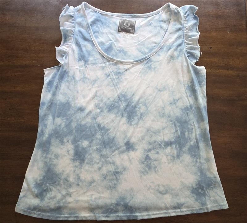 NWOT PJ Couture 1X Blue White Tie Dye Pajama Top Ruffle Sleeves 127570