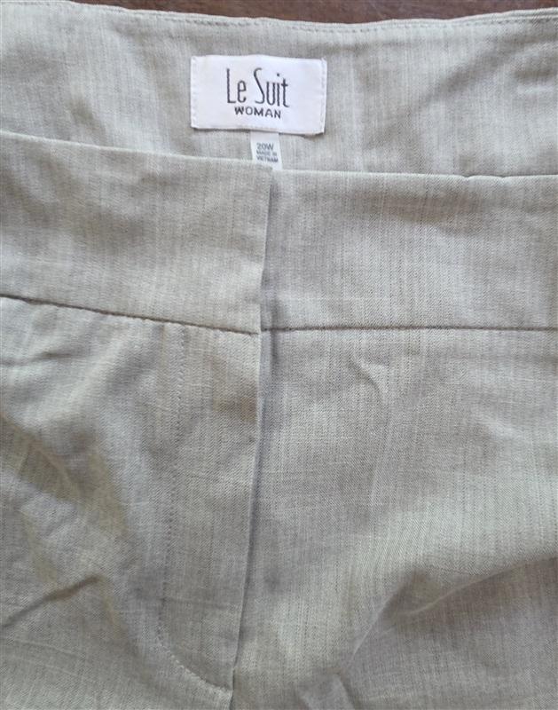 NWOT Le Suit Pants Sz 20W Pinstripe Dress Trousers Gray Green 127576