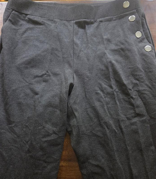 NWOT Inc 16 Ponte Full Length Faux Snap Gray Pants Reg 127579