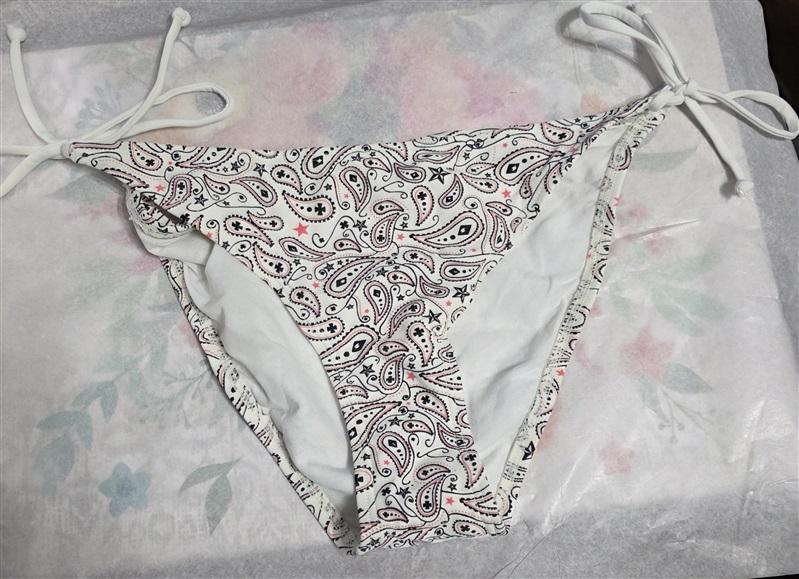 NWOT SKIN L Tattoo Back Y2K Paisley Logo Side Tie Bikini Swim Bottom 127617