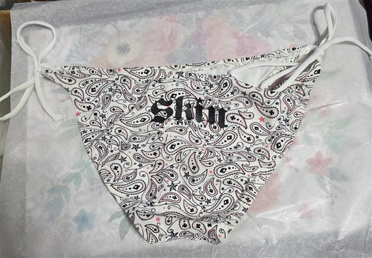 NWOT SKIN L Tattoo Back Y2K Paisley Logo Side Tie Bikini Swim Bottom 127617