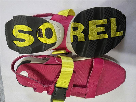 NWOT Sorel 7 Kinetic Impact Sling Leather Sandals Pink Yellow 127676