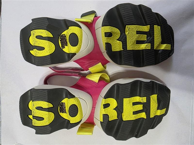 NWOT Sorel 7 Kinetic Impact Sling Leather Sandals Pink Yellow 127676