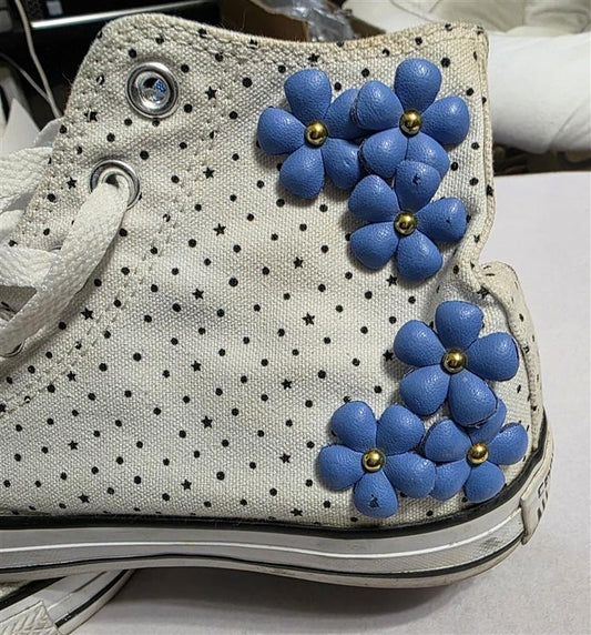 NWOT Converse 5.5 Polka Dot Daisy White Blue Hi Top Tennis Shoes 127677