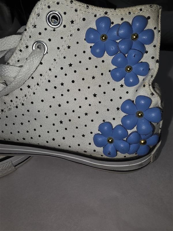 NWOT Converse 5.5 Polka Dot Daisy White Blue Hi Top Tennis Shoes 127677