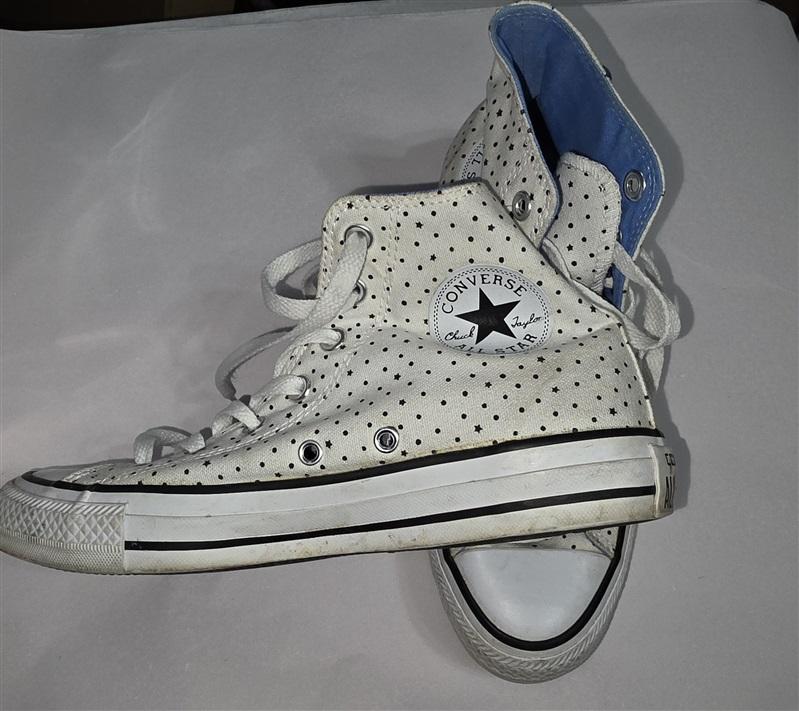NWOT Converse 5.5 Polka Dot Daisy White Blue Hi Top Tennis Shoes 127677