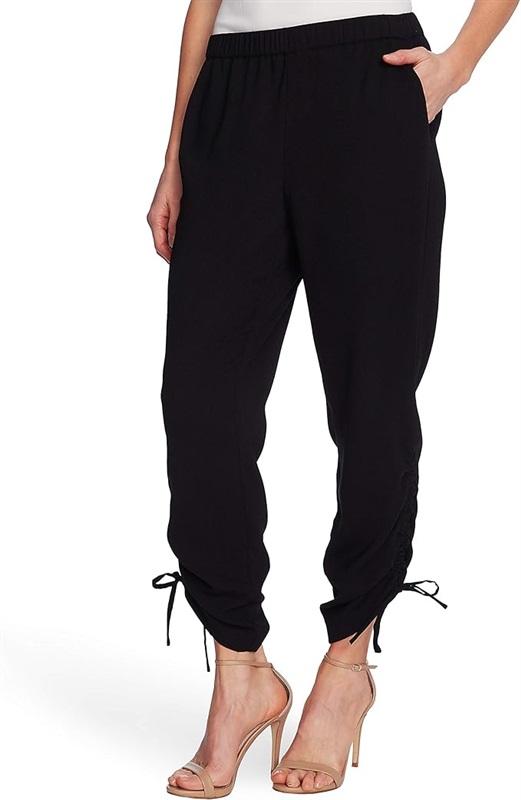 NWT CeCe M Essentials Pants Solid Ruched Ankles Rich Black 127723